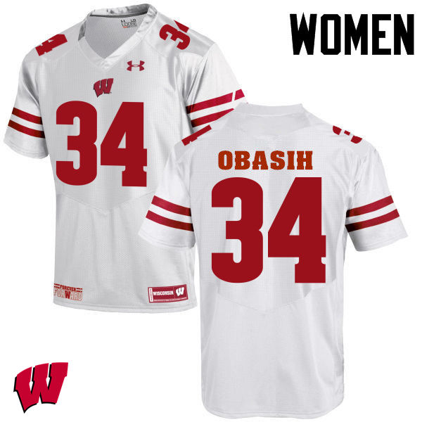 Women Wisconsin Badgers #34 Chikwe Obasih College Football Jerseys-White